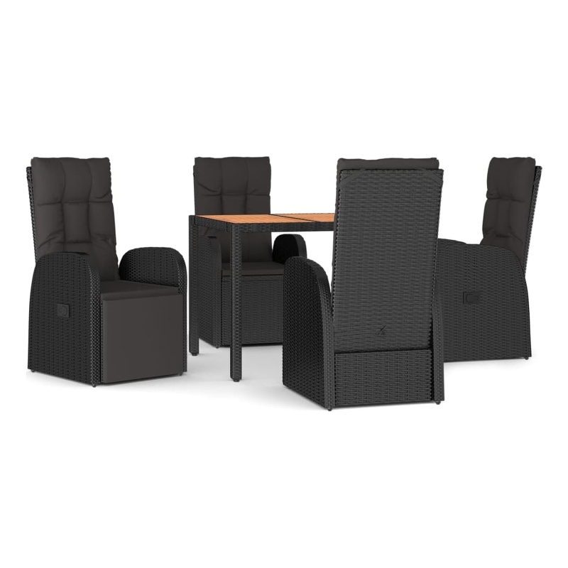 Afuera Living Contemporary Synthetic Poly Rattan Garden Dining Set in Black