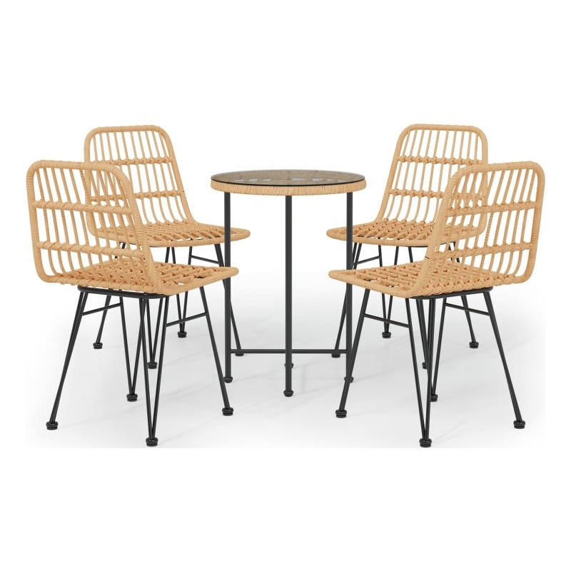 Afuera Living Steel/Glass/Polyethylene Rattan Garden Dining Set in Black