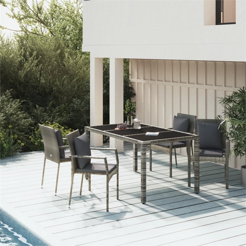 Afuera Living Rattan/Powder-Coated Steel/Glass Garden Dining Set in Gray