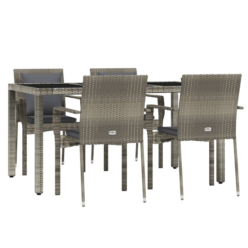 Afuera Living Rattan/Powder-Coated Steel/Glass Garden Dining Set in Gray