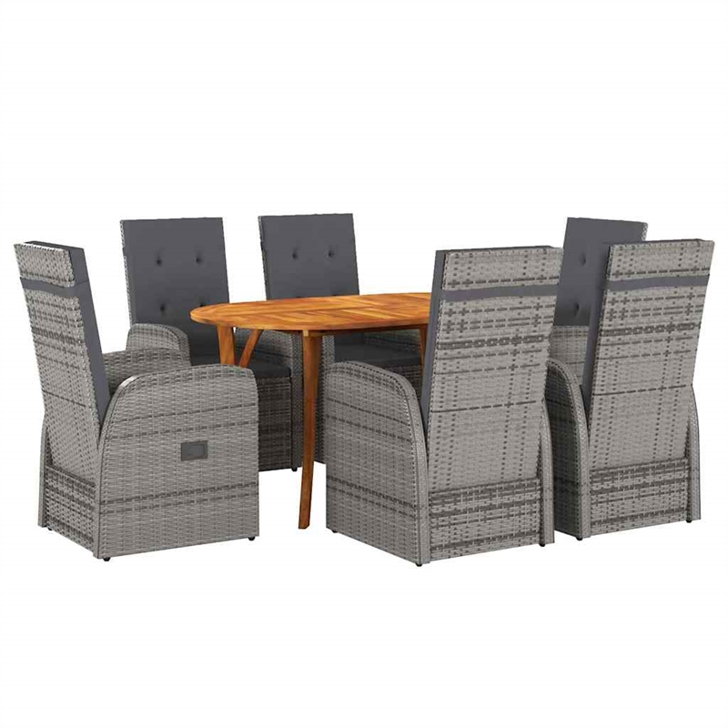 Afuera Living 7 Piece in Gray Poly Rattan Garden Dining Set in Brown