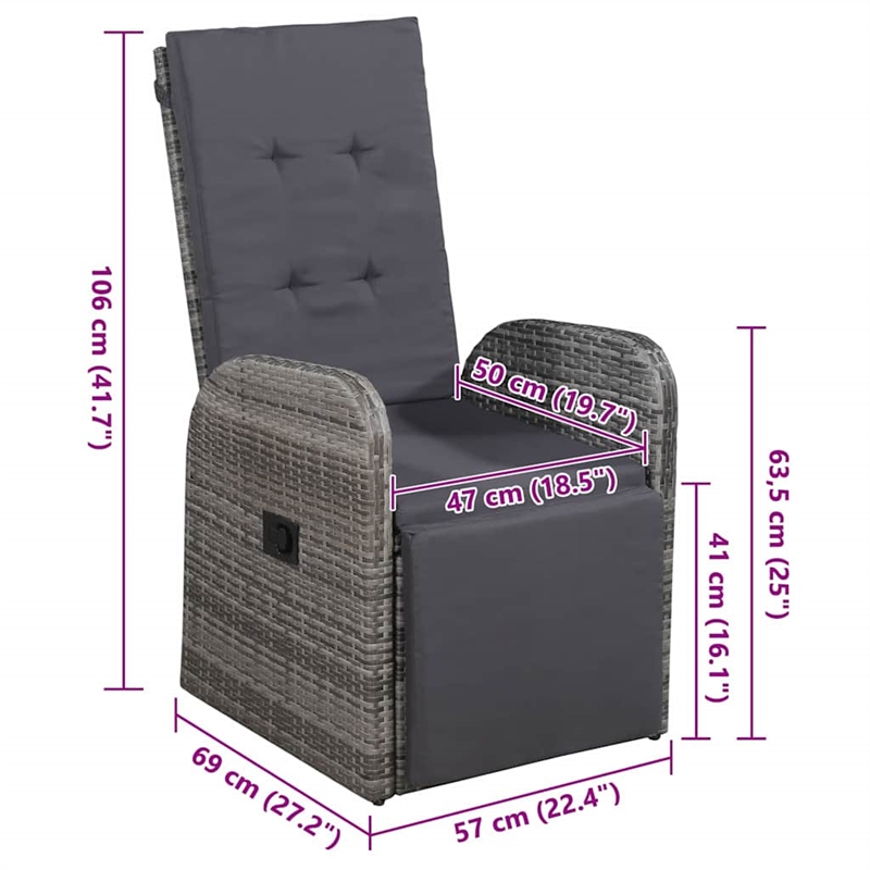 Afuera Living 7 Piece in Gray Poly Rattan Garden Dining Set in Brown