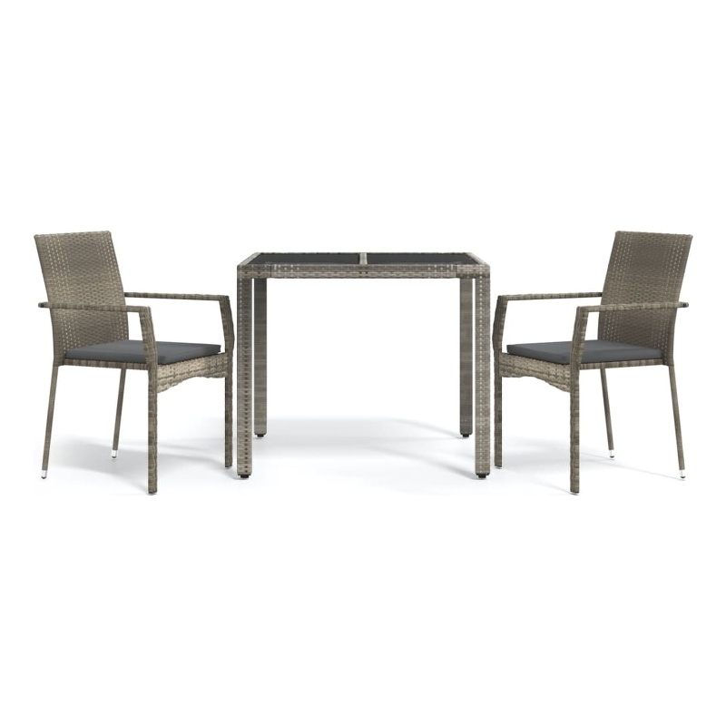 Afuera Living Rattan/Powder-Coated Steel/Glass Garden Dining Set in Gray
