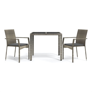 Afuera Living Rattan/Powder-Coated Steel/Glass Garden Dining Set in Gray