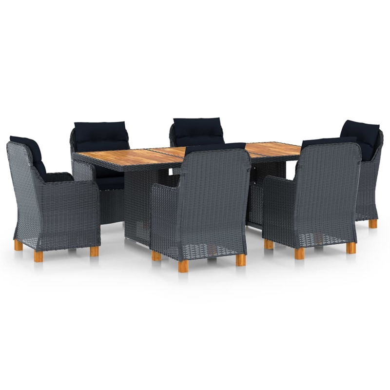 Afuera Living 7 Pc Set Durable Round PE Rattan Outdoor Dining Set in Dark Gray