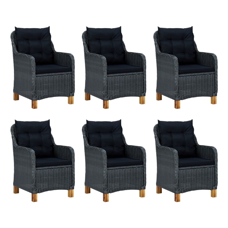 Afuera Living 7 Pc Set Durable Round PE Rattan Outdoor Dining Set in Dark Gray