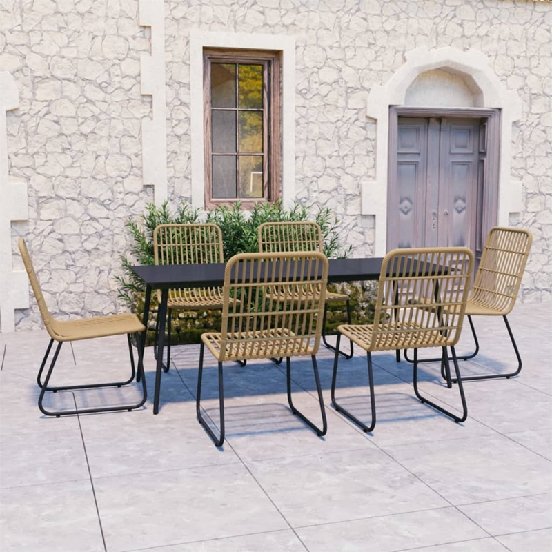 Afuera Living Poly Rattan/Powder-Coated Steel/Glass Dining Set in Oak/Black