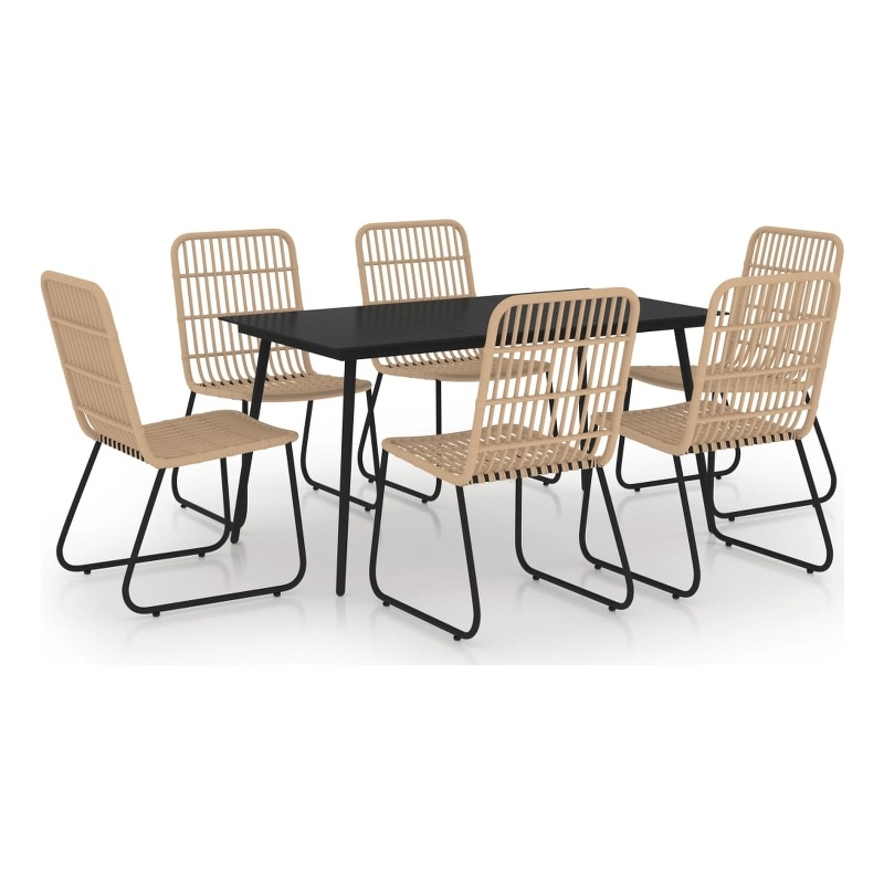 Afuera Living Poly Rattan/Powder-Coated Steel/Glass Dining Set in Oak/Black