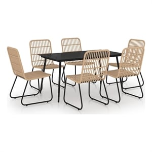 Afuera Living Poly Rattan/Powder-Coated Steel/Glass Dining Set in Oak/Black
