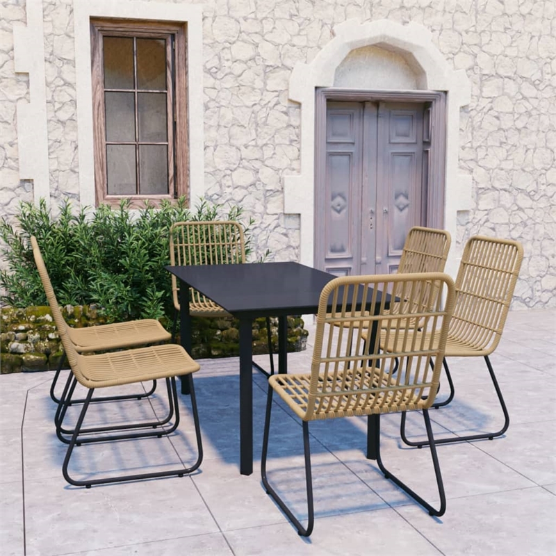 Afuera Living Poly Rattan/Powder-Coated Steel/Glass Dining Set in Oak/Black