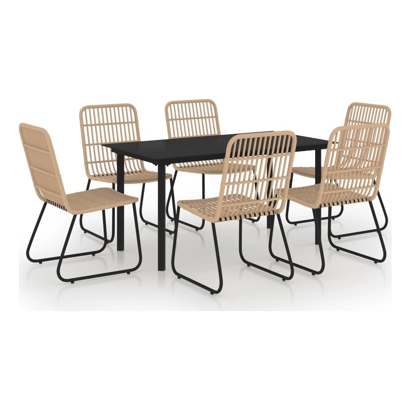 Afuera Living Poly Rattan/Powder-Coated Steel/Glass Dining Set in Oak/Black