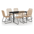 Afuera Living Poly Rattan/Powder-Coated Steel/Glass Dining Set in Oak/Black