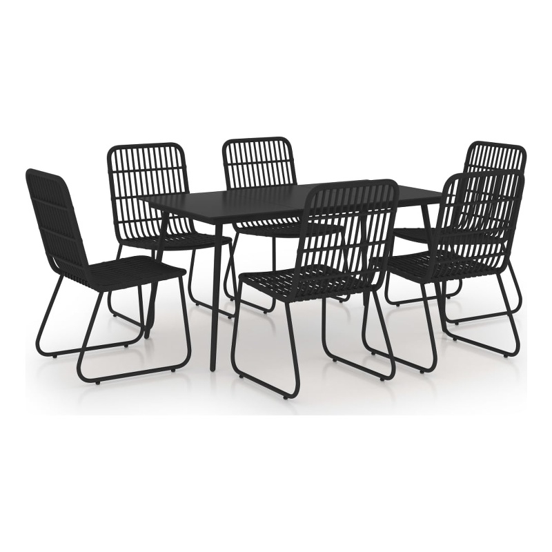 Afuera Living Poly Rattan/Powder-Coated Steel/Glass Dining Set in Black