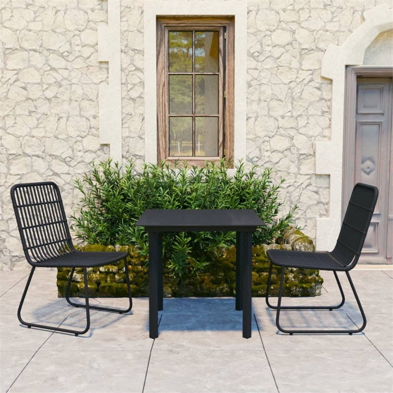 Afuera Living Poly Rattan/Powder-Coated Steel/Tempered Glass Dining Set in Black