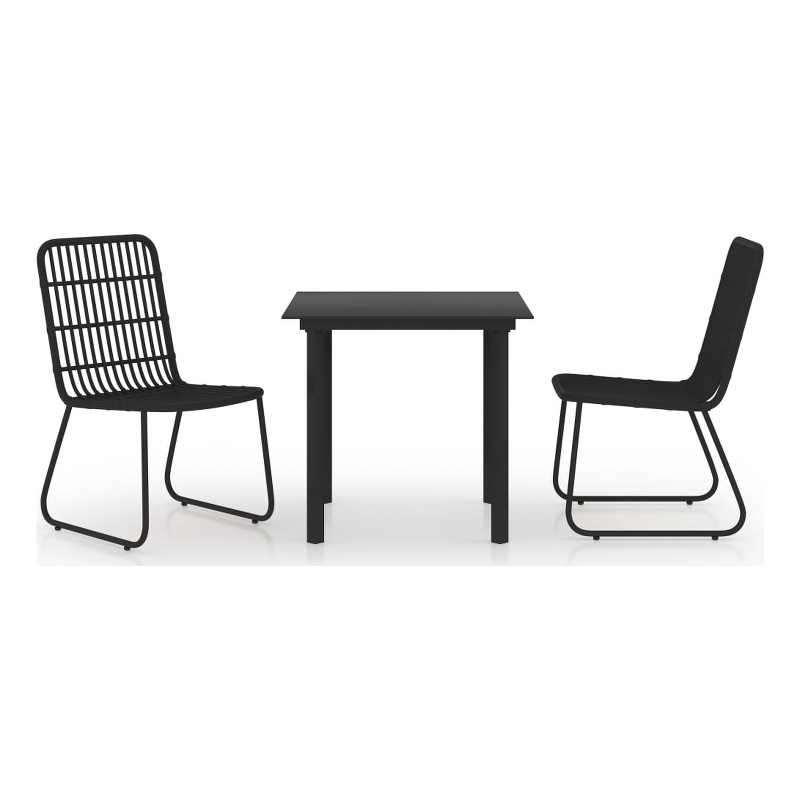Afuera Living Poly Rattan/Powder-Coated Steel/Tempered Glass Dining Set in Black