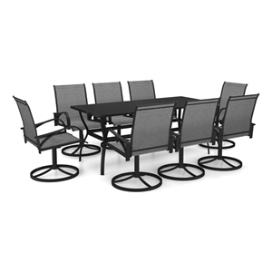Afuera Living Powder-Coated Steel Large Dining Set in Anthracite/Gray