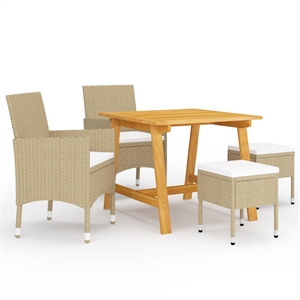Afuera Living Contemporary Solid Wood Dining Set in Beige/Cream White