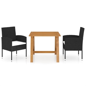 Afuera Living Solid Acacia Wood Standard Durable Dining Set in Black/Cream White