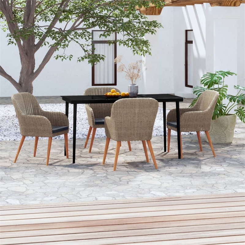 Afuera Living Contemporary Synthetic Poly Rattan Garden Dining Set in Brown