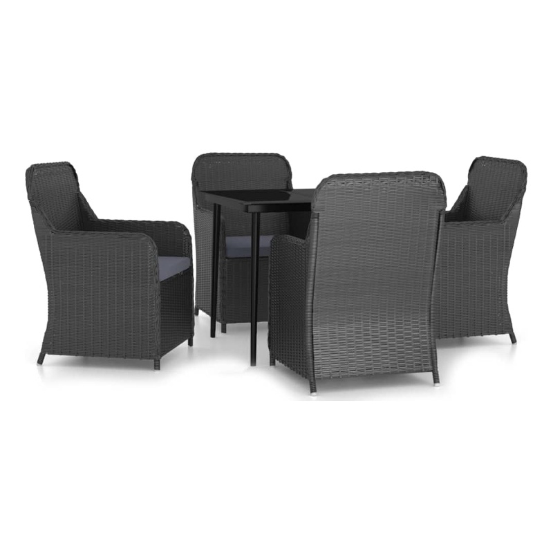 Afuera Living Poly Rattan/Powder-Coated Steel/Glass Garden Dining Set in Black
