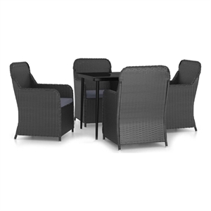 Afuera Living Poly Rattan/Powder-Coated Steel/Glass Garden Dining Set in Black