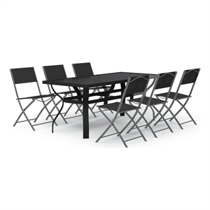 Afuera Living Powder-Coated Steel 7 Piece Foldable Garden Dining Set in Gray