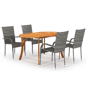 Afuera Living Contemporary Dining Set Table in Brown/Chair in Gray