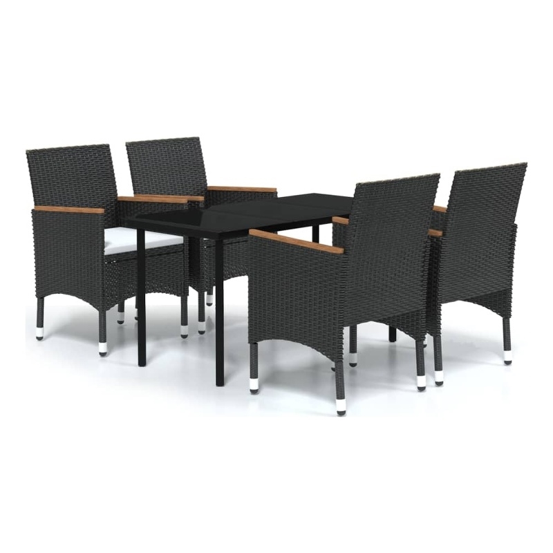 Afuera Living Contemporary Synthetic Poly Rattan Garden Dining Set in Black