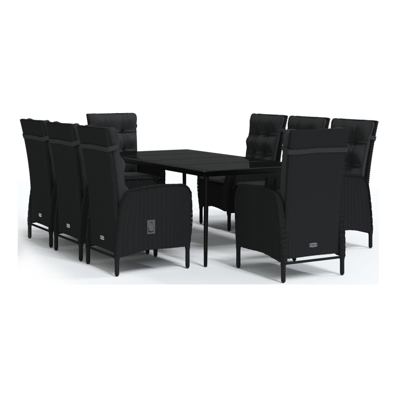 Afuera Living PE Rattan/Powder-Coated Steel/Glass Garden Dining Set in Black