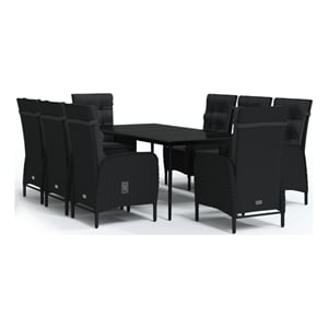 Afuera Living PE Rattan/Powder-Coated Steel/Glass Garden Dining Set in Black