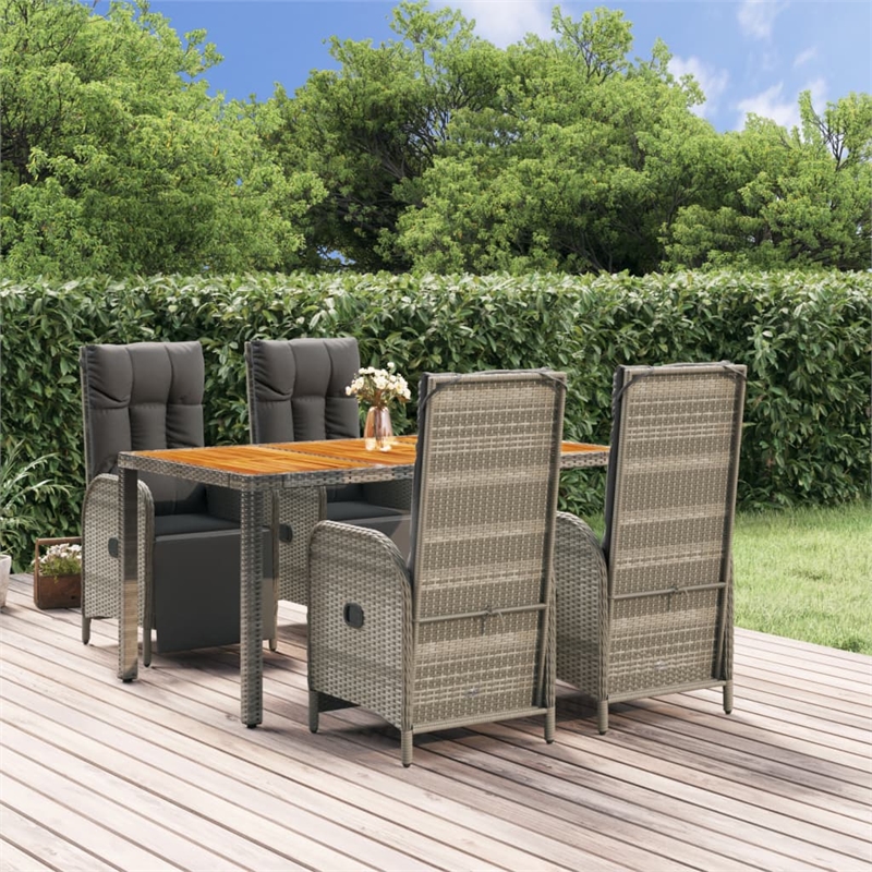 Afuera Living PE Rattan Standard Adjustable Footrests Garden Dining Set in Gray