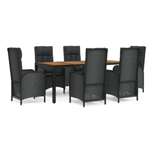 Afuera Living Rattan/Acacia Wood/Powder-Coated Steel Garden Dining Set in Black