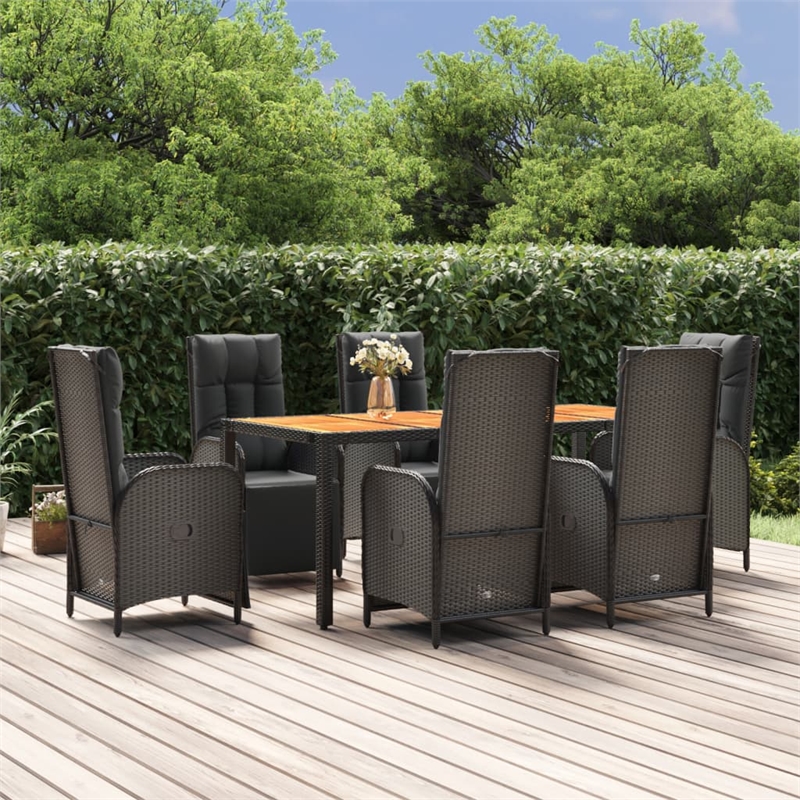 Afuera Living Contemporary Synthetic Poly Rattan Garden Dining Set in Black