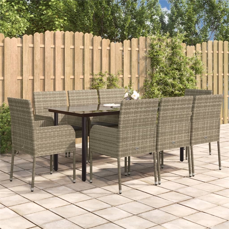 Afuera Living PE Rattan 9 Piece Set Modular Garden Dining Set in Black