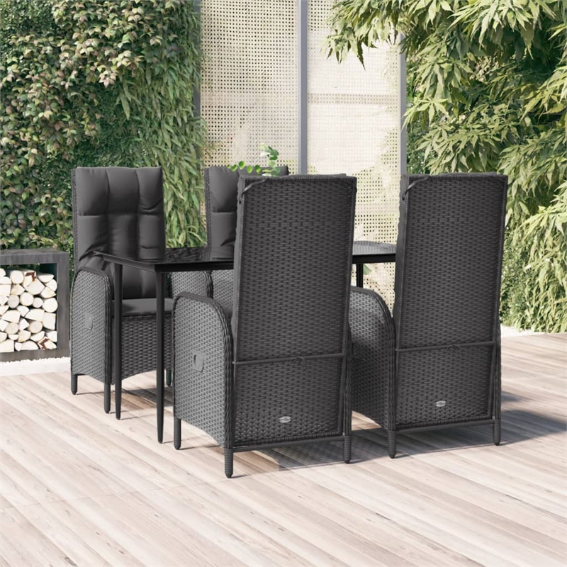 Afuera Living Contemporary Synthetic Poly Rattan Patio Dining Set in Black
