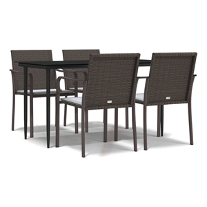 Afuera Living Contemporary Synthetic Poly Rattan Garden Dining Set in Brown