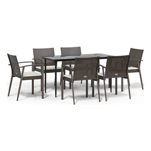 Afuera Living Poly Rattan 7 Piece Garden Dining Set in Brown