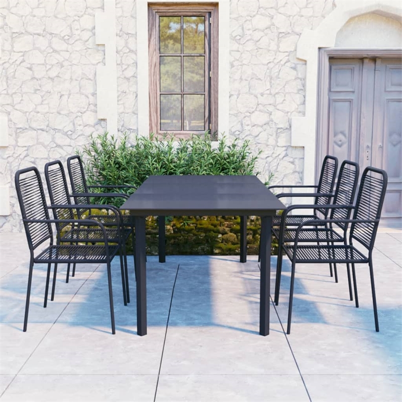 Afuera Living Powder-Coated Steel/Cotton Rope Garden Dining Set in Black