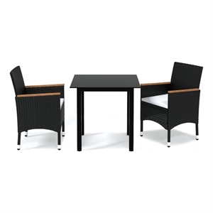 Afuera Living Dining Set Table in Black/Chairs in Black/Cushions Cream White