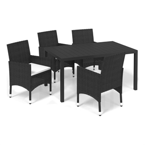 Afuera Living Contemporary Synthetic Poly Rattan Dining Set in Black