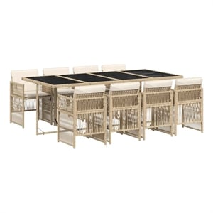Afuera Living 9 Piece Rattan Garden Dining Set in Black/Cream White