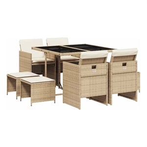 Afuera Living 9 Piece Rattan Garden Dining Set in Black/Cream White