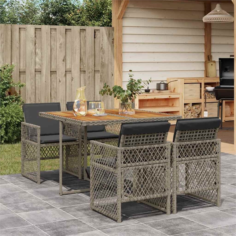 Afuera Living Contemporary 5 Piece Poly Rattan Garden Dining Set in Gray