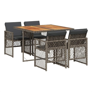 Afuera Living Contemporary 5 Piece Poly Rattan Garden Dining Set in Gray