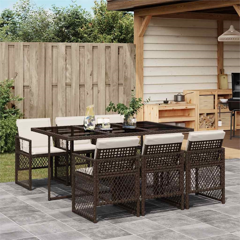 Afuera Living 7 Piece Poly Rattan Garden Dining Set in Brown/Cream White
