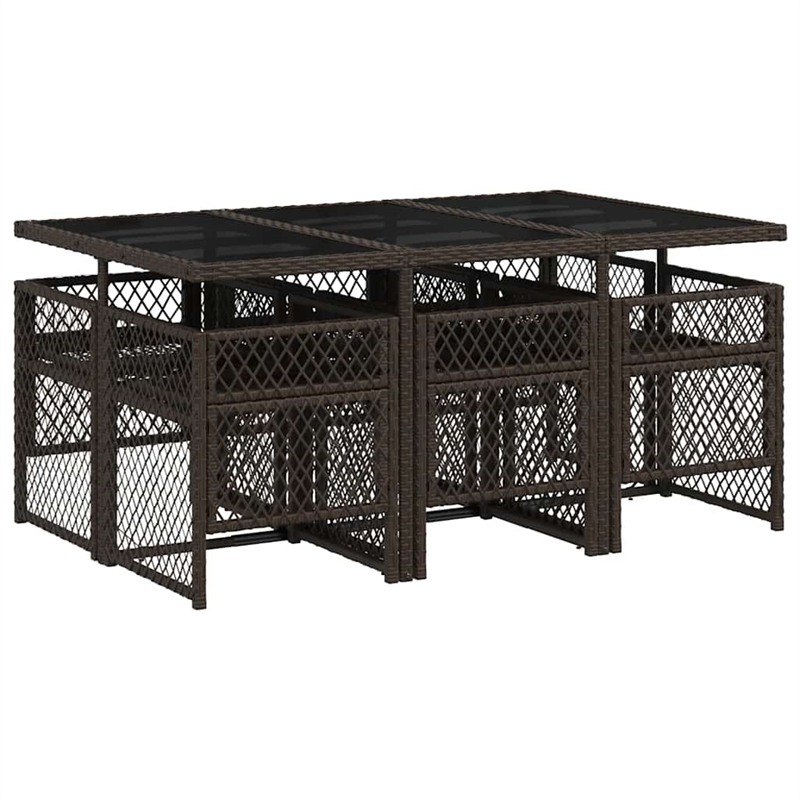 Afuera Living 7 Piece Poly Rattan Garden Dining Set in Brown/Cream White