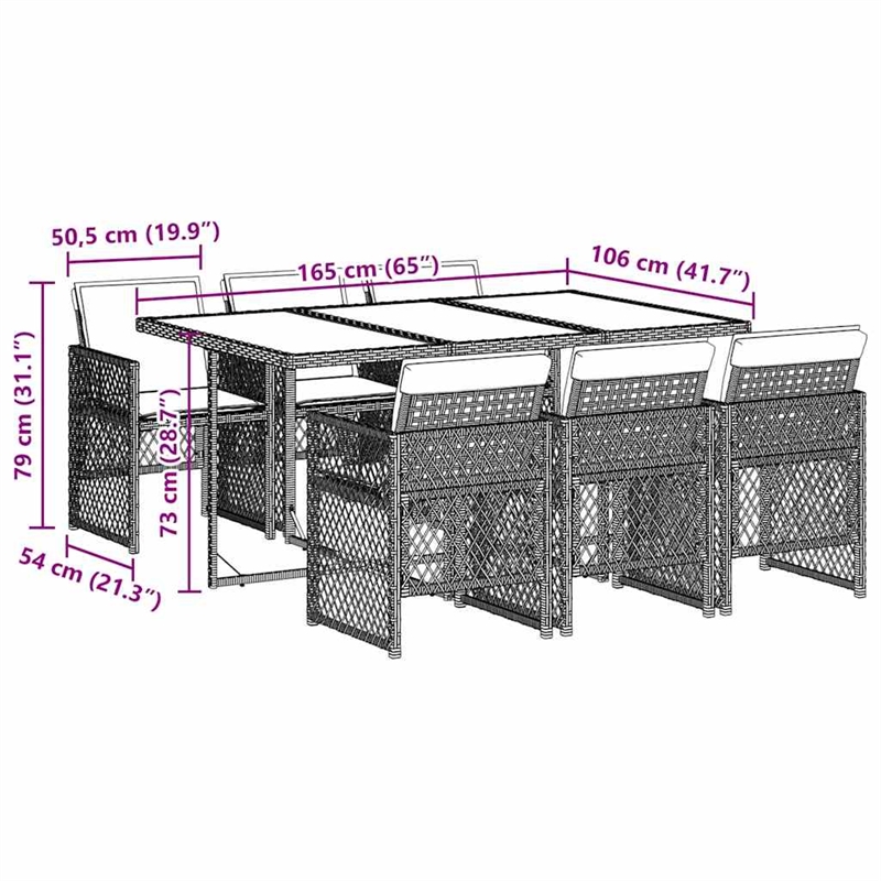 Afuera Living 7 Piece Poly Rattan Garden Dining Set in Brown/Cream White