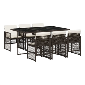 Afuera Living 7 Piece Poly Rattan Garden Dining Set in Brown/Cream White