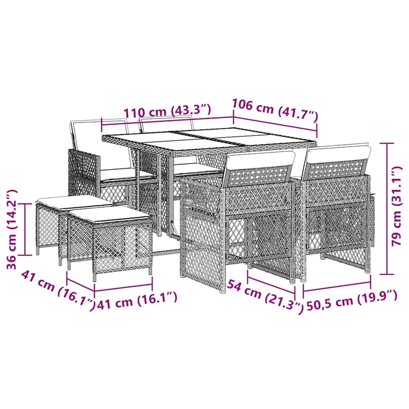 Afuera Living 9 Piece Poly Rattan Foldable Garden Dining Set in Gray