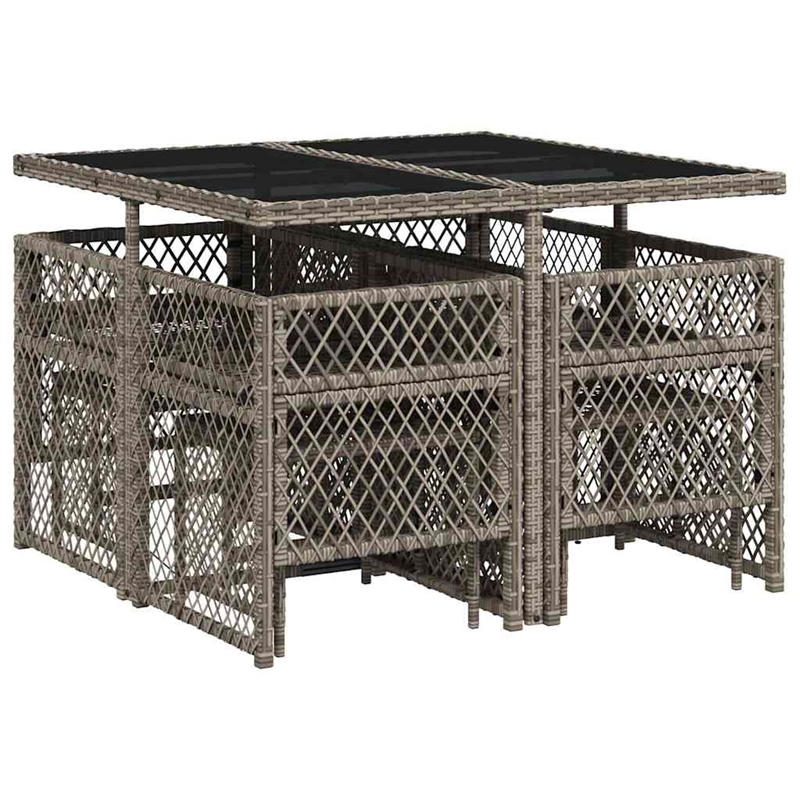 Afuera Living 9 Piece Poly Rattan Foldable Garden Dining Set in Gray
